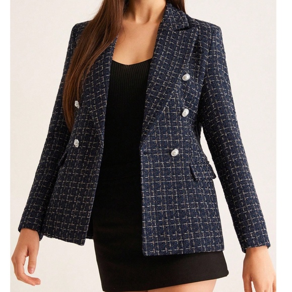 Classic Plaid Tweed Button Blazer jacket - Picture 3 of 11